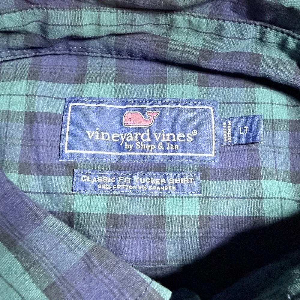 Vineyard Vines Large Tall LT Shirt Mens Classic Fit Tucker Green Blue Plaid